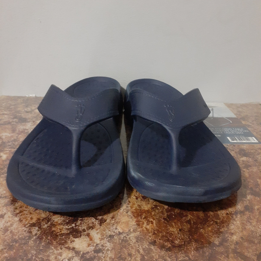 NUUSOL Flip Flops Proudly USA MADE Women's Sz 12 Men's Sz 11 Navy Colorway VG!